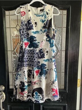 Women’s White Abstract Print A-Line Dress